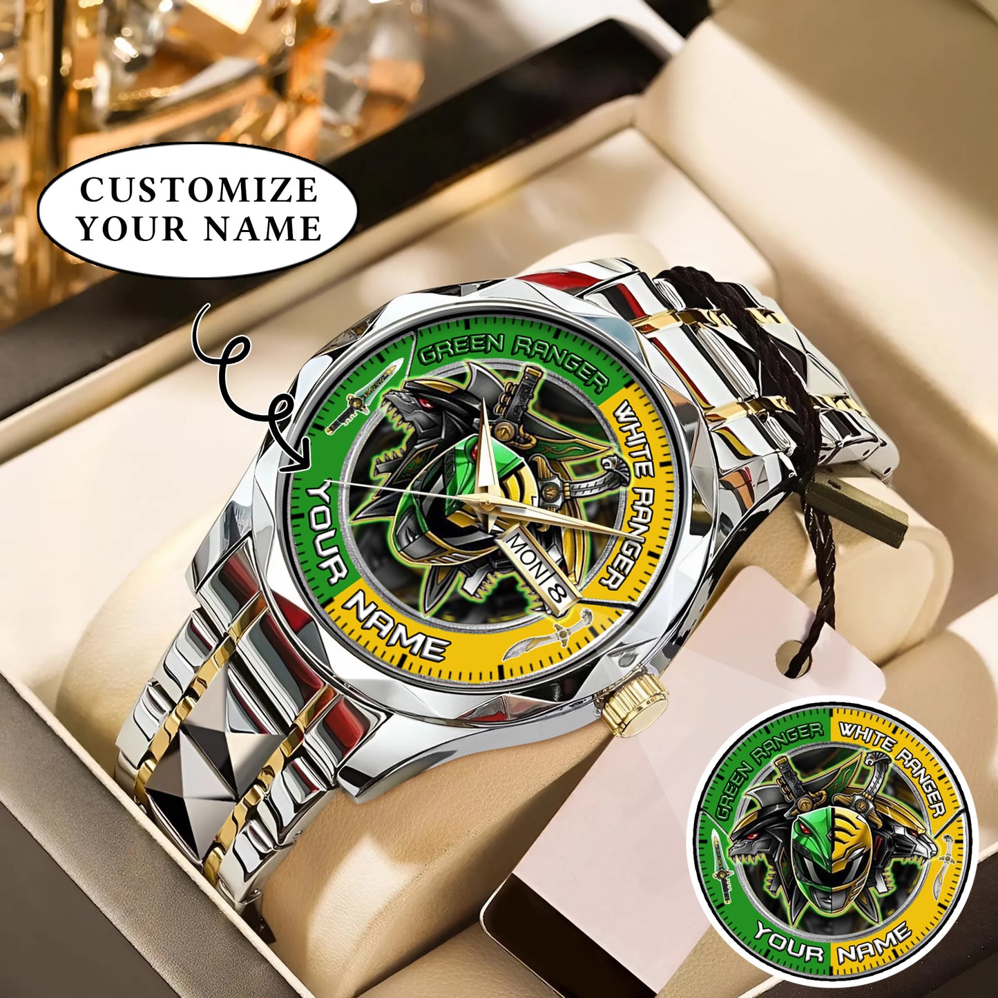 Mighty Morphin Power Rangers Green-White Ranger Tommy Oliver Custom Name Watch