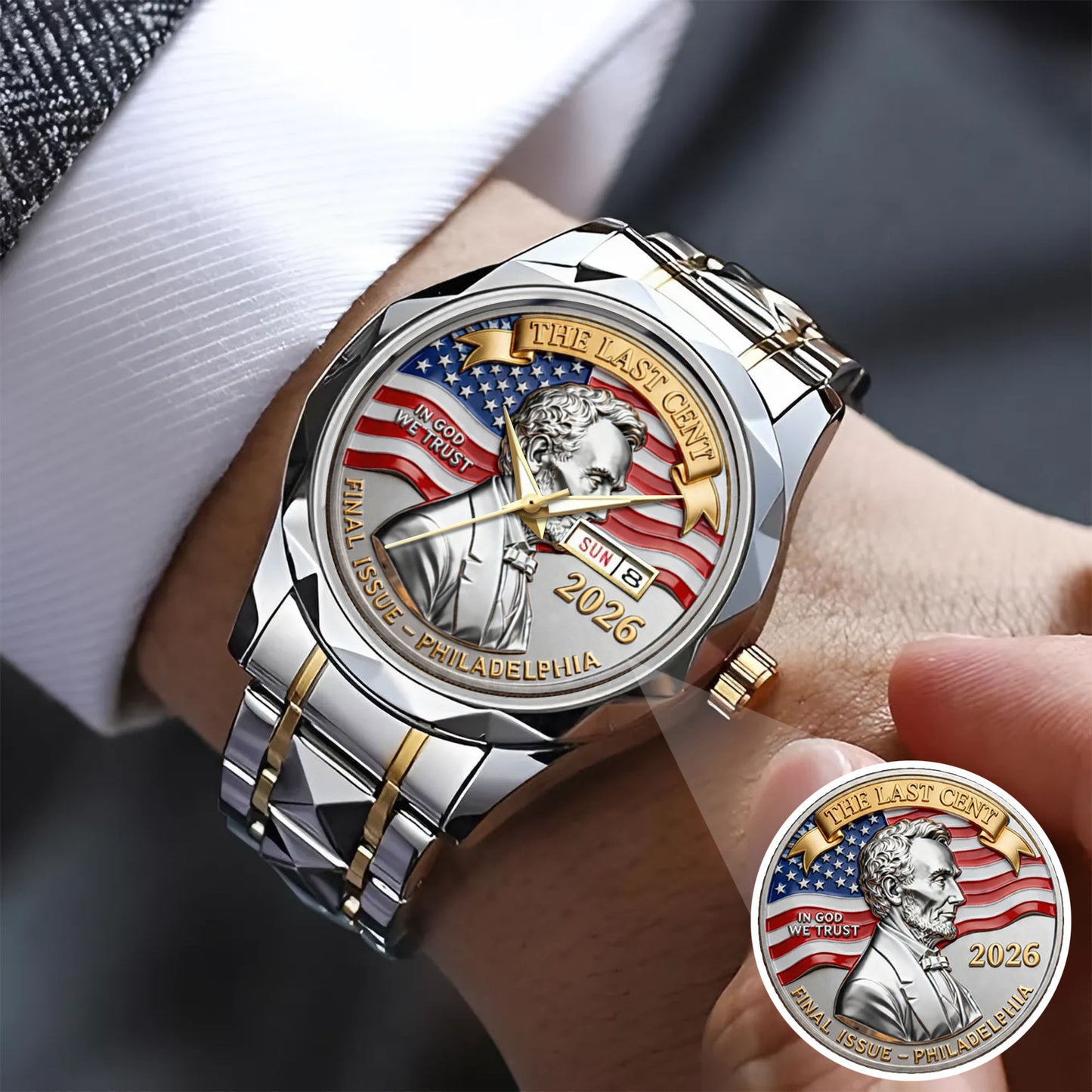 Abraham Lincoln Coin In God We Trust Custom Watch