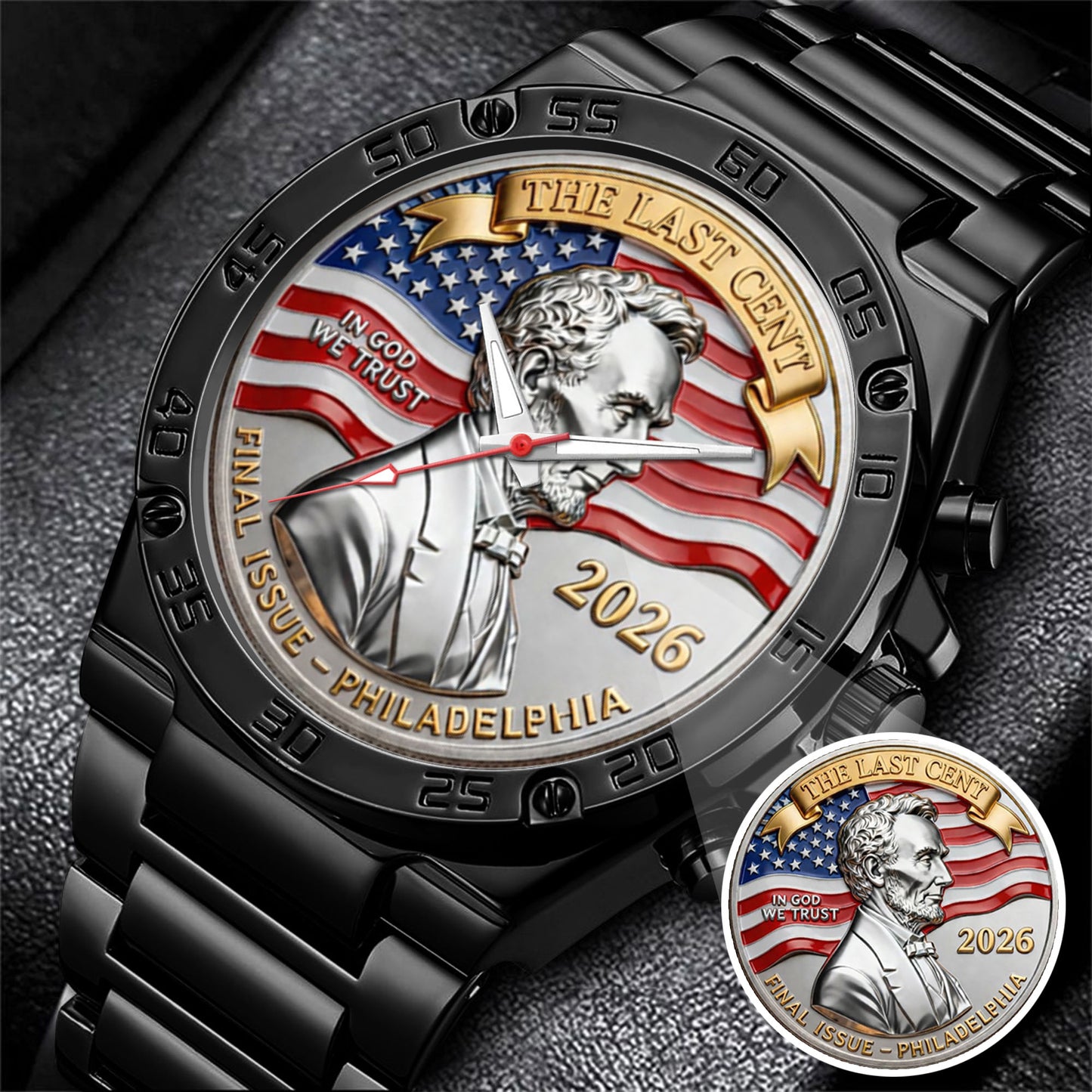 Abraham Lincoln Coin In God We Trust Custom Watch