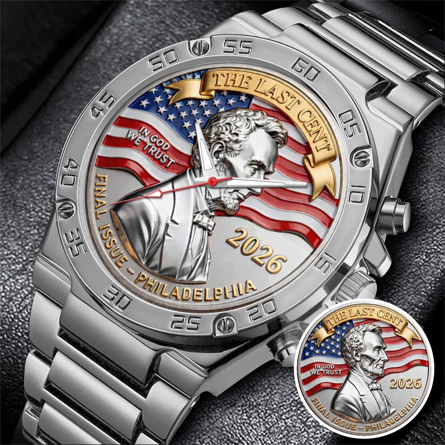 Abraham Lincoln Coin In God We Trust Custom Watch