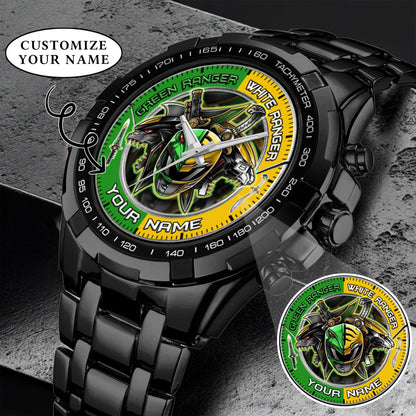 Mighty Morphin Power Rangers Green-White Ranger Tommy Oliver Custom Name Watch