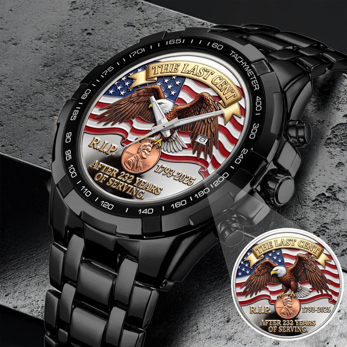 The Last Cent America Eagle Flag Lincoln Custom Watch