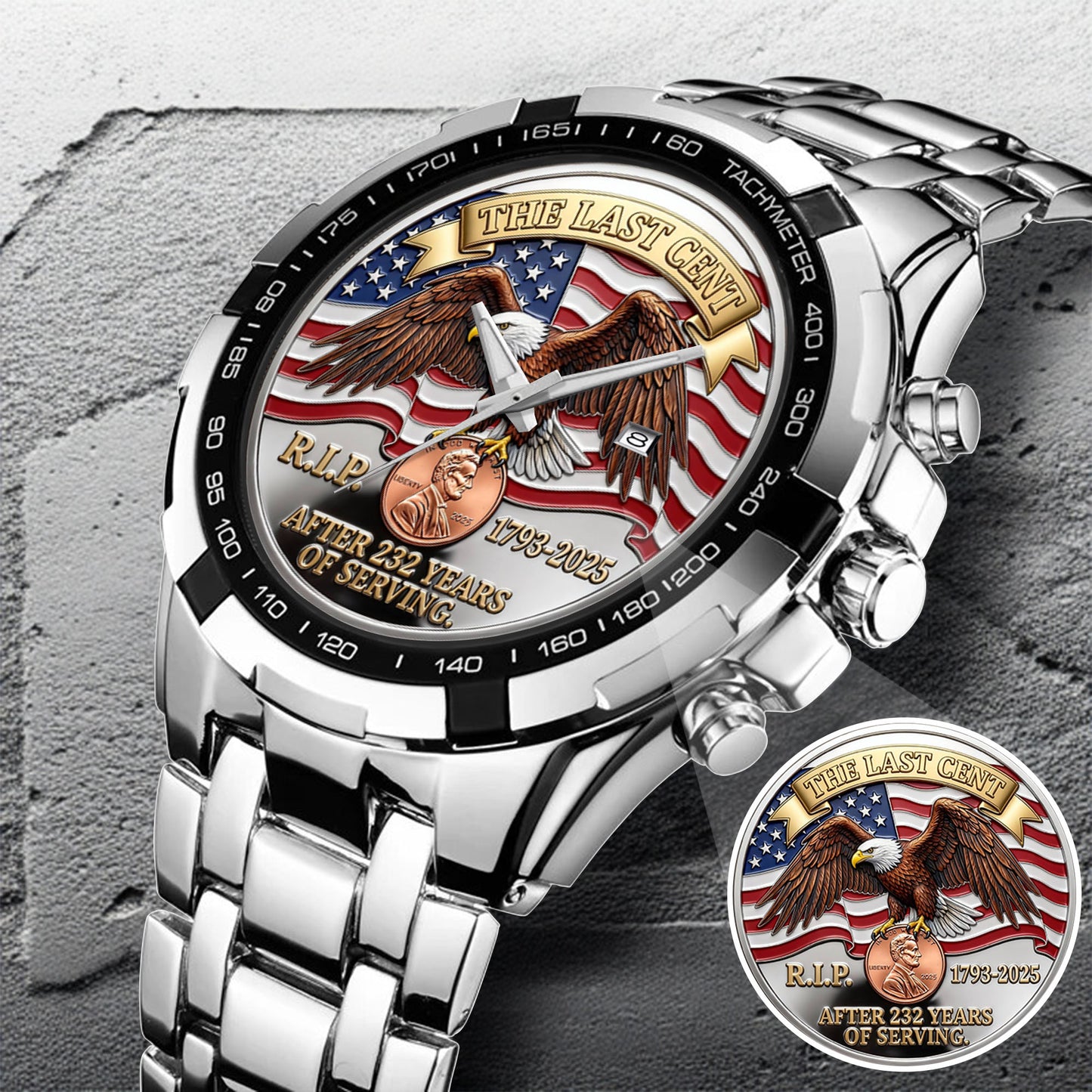 The Last Cent America Eagle Flag Lincoln Custom Watch