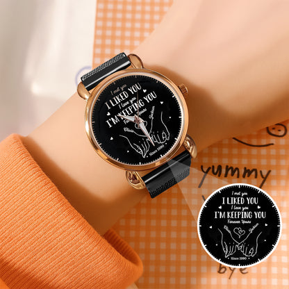 Personalized Couple Watch Set – Custom Names & Year – “I Liked You, I’m Keeping You” Romantic Gift for Couples