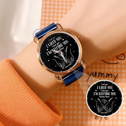 Personalized Couple Watch Set – Custom Names & Year – “I Liked You, I’m Keeping You” Romantic Gift for Couples