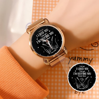 Personalized Couple Watch Set – Custom Names & Year – “I Liked You, I’m Keeping You” Romantic Gift for Couples