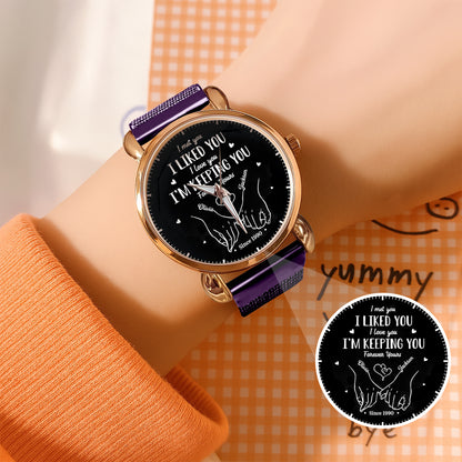 Personalized Couple Watch Set – Custom Names & Year – “I Liked You, I’m Keeping You” Romantic Gift for Couples