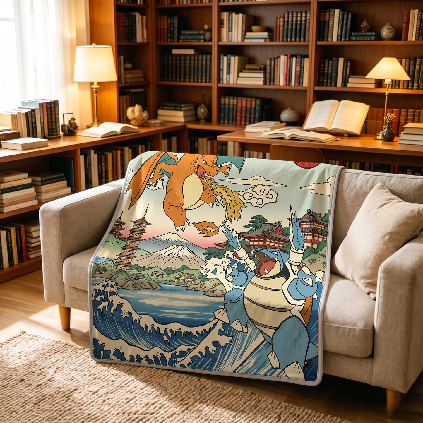 PKM Charizard & Blastoise Custom Fleece Blanket