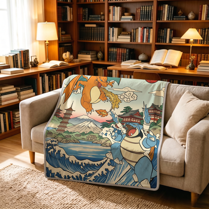PKM Charizard & Blastoise Custom Fleece Blanket