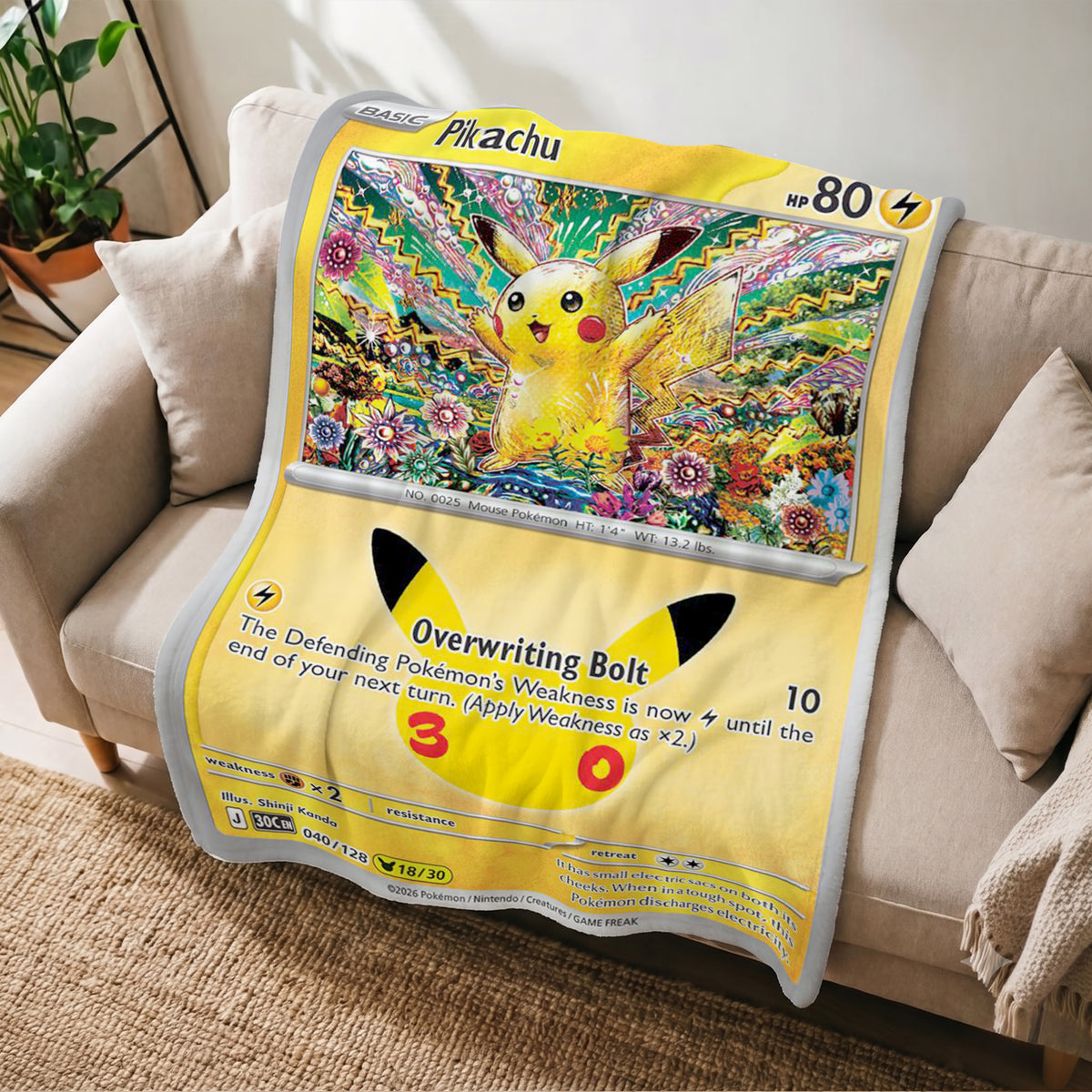 PKM Pikachu 30th Celebration Fleece Blanket
