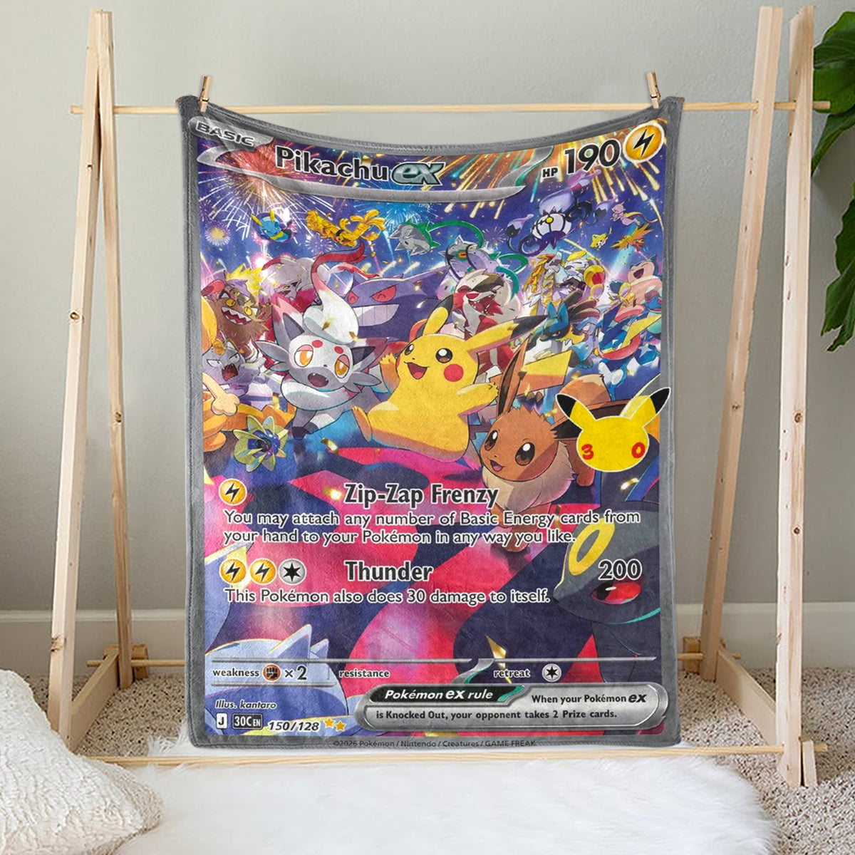 PKM 150/128 Pikachu Ex 30th Celebration Fleece Blanket