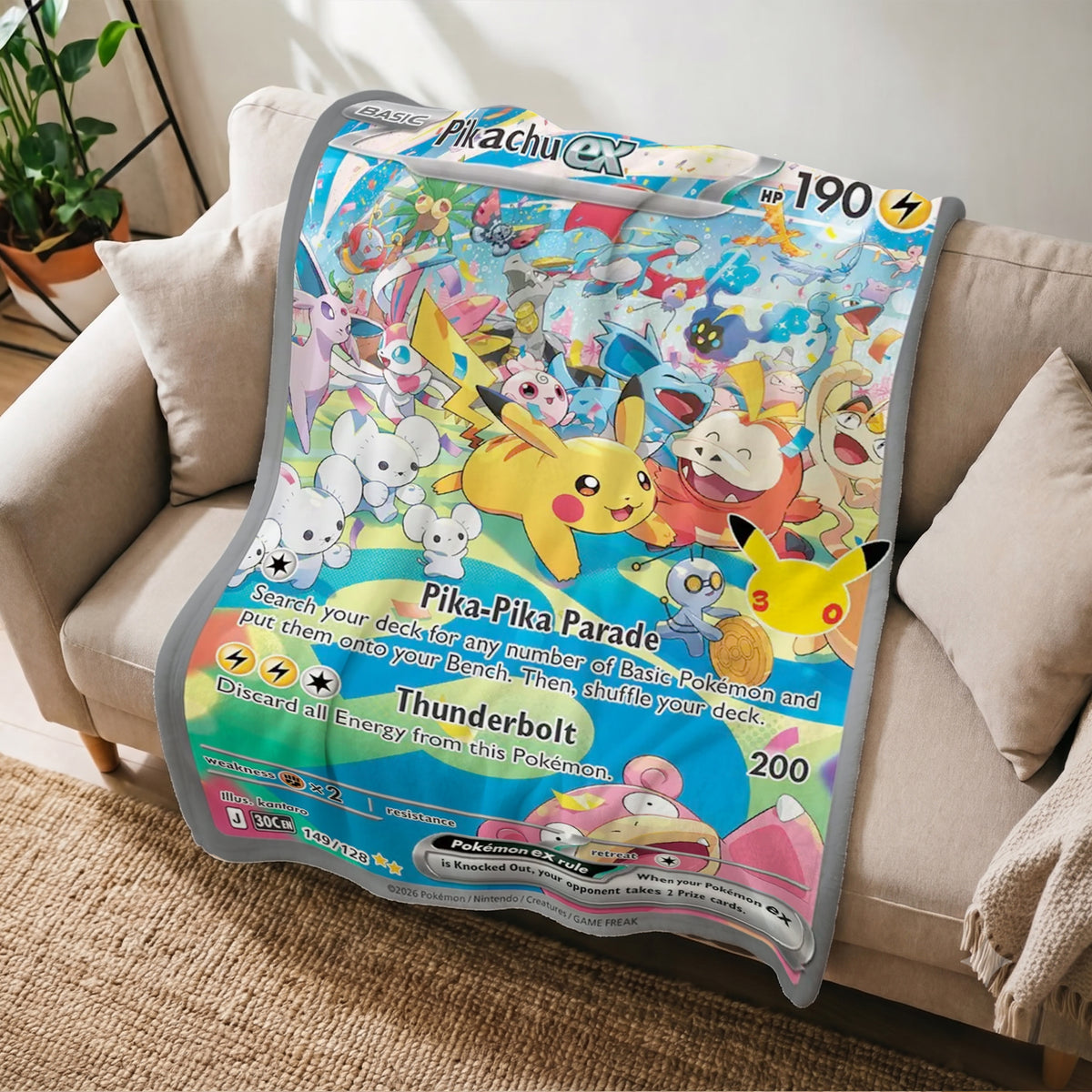 PKM 149/128 Pikachu Ex 30th Celebration Fleece Blanket