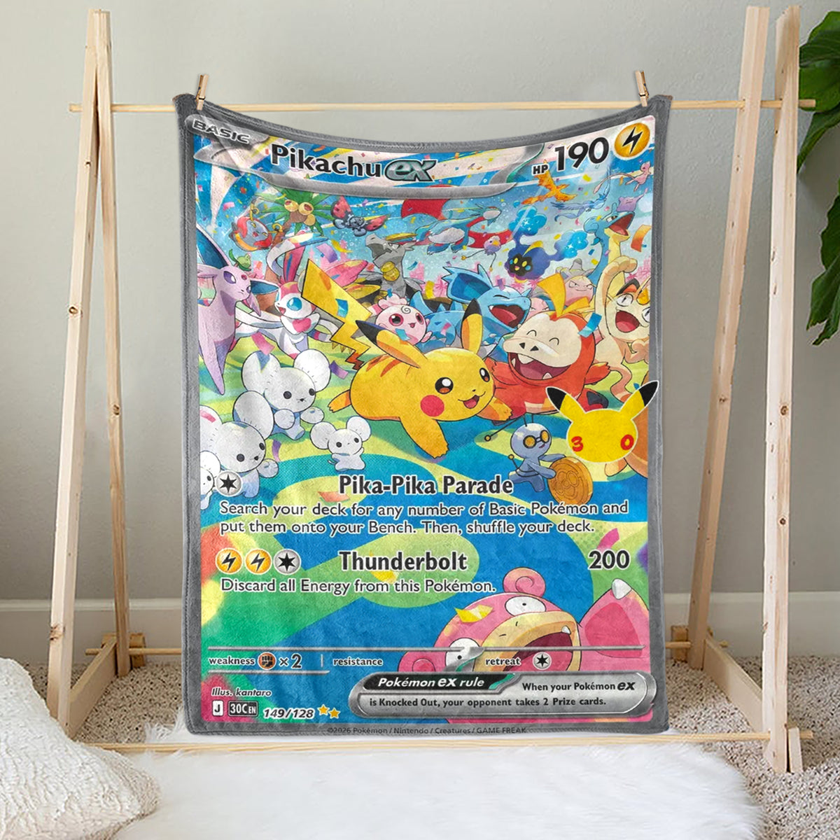 PKM 149/128 Pikachu Ex 30th Celebration Fleece Blanket