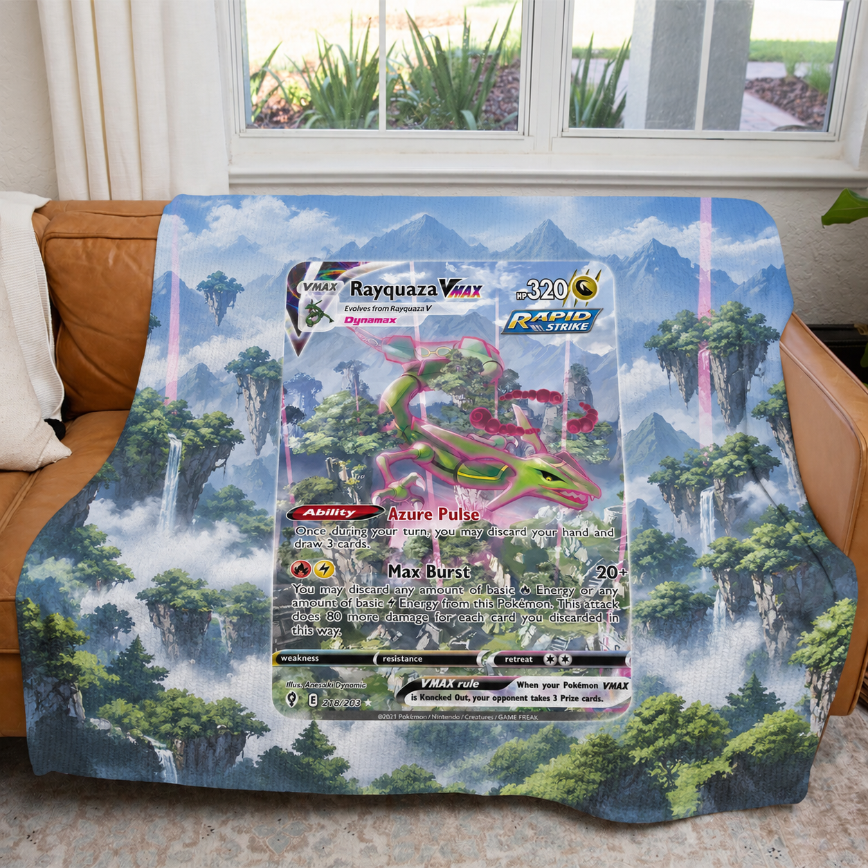 Rayquaza Vmax PKM Extended Artwork Pokemon Fleece Blanket