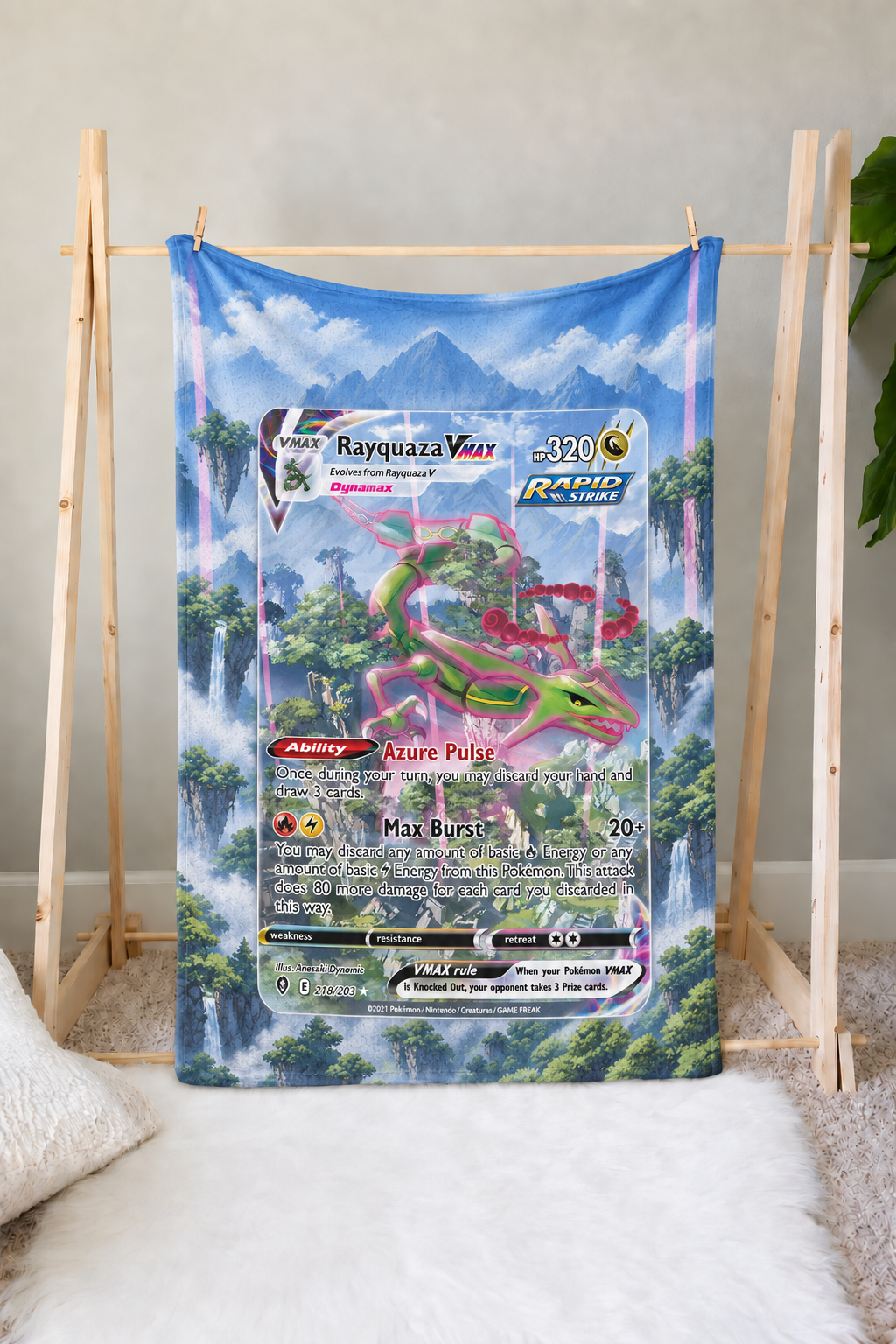 Rayquaza Vmax PKM Extended Artwork Pokemon Fleece Blanket