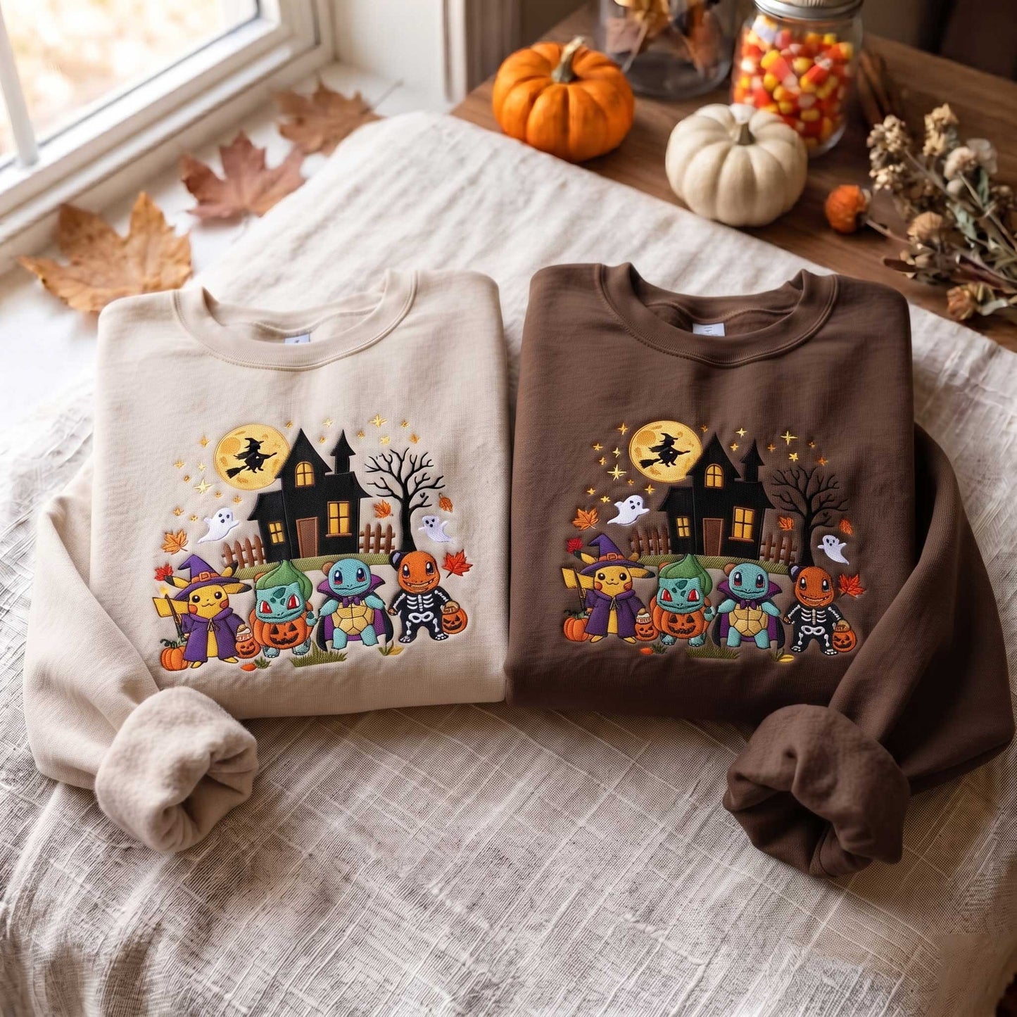 Embroidered PKM Halloween Sweatshirt, Trick or Treat Crewneck