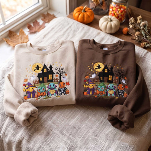 Embroidered PKM Halloween Sweatshirt, Trick or Treat Crewneck