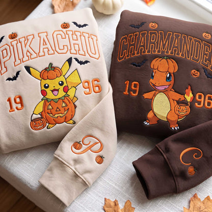 Embroidered Custom PKM Halloween Sweatshirt, Trick or Treat Crewneck