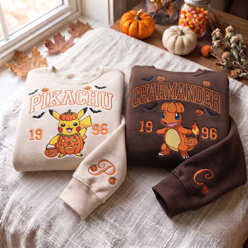 Embroidered Custom PKM Halloween Sweatshirt, Trick or Treat Crewneck
