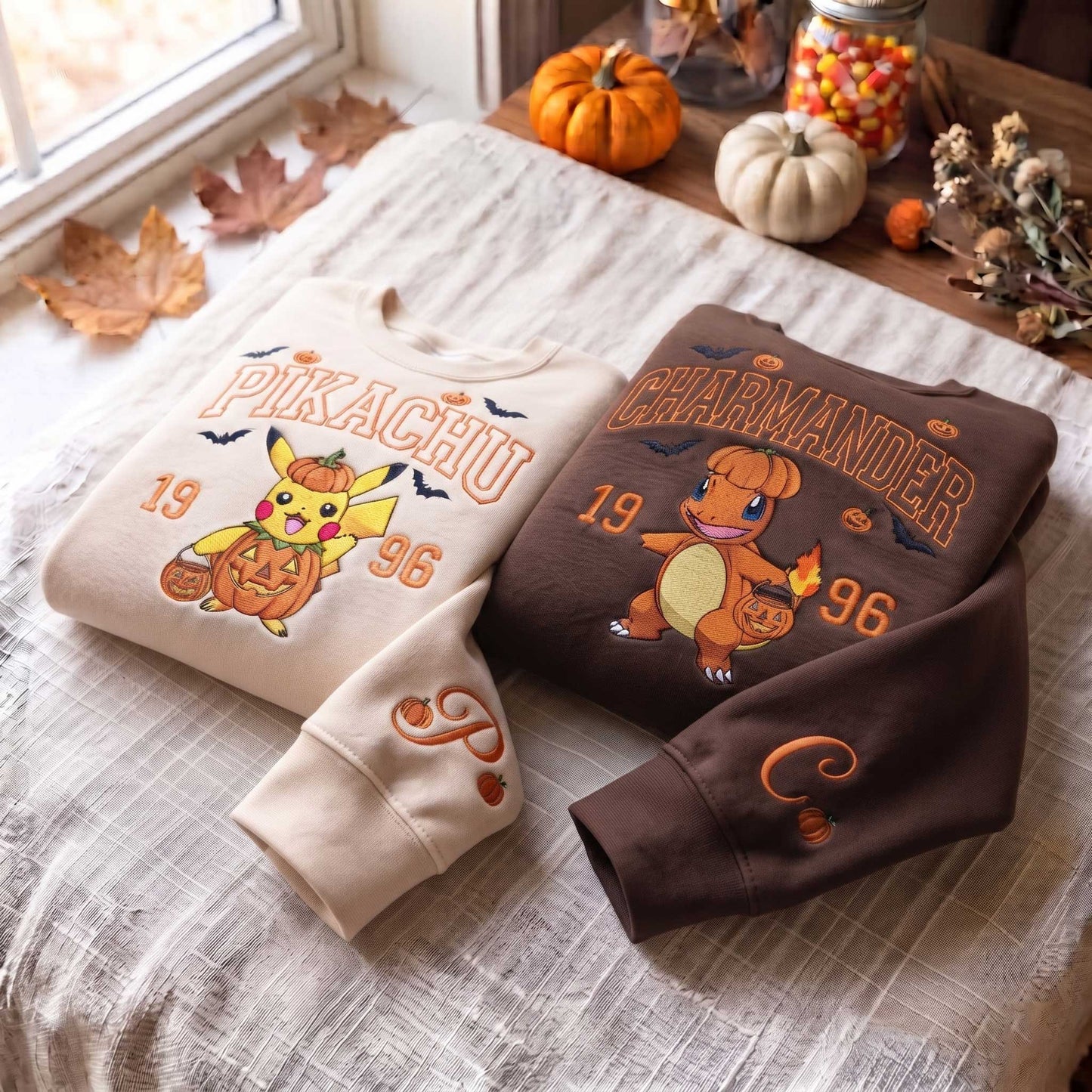 Embroidered Custom PKM Halloween Sweatshirt, Trick or Treat Crewneck