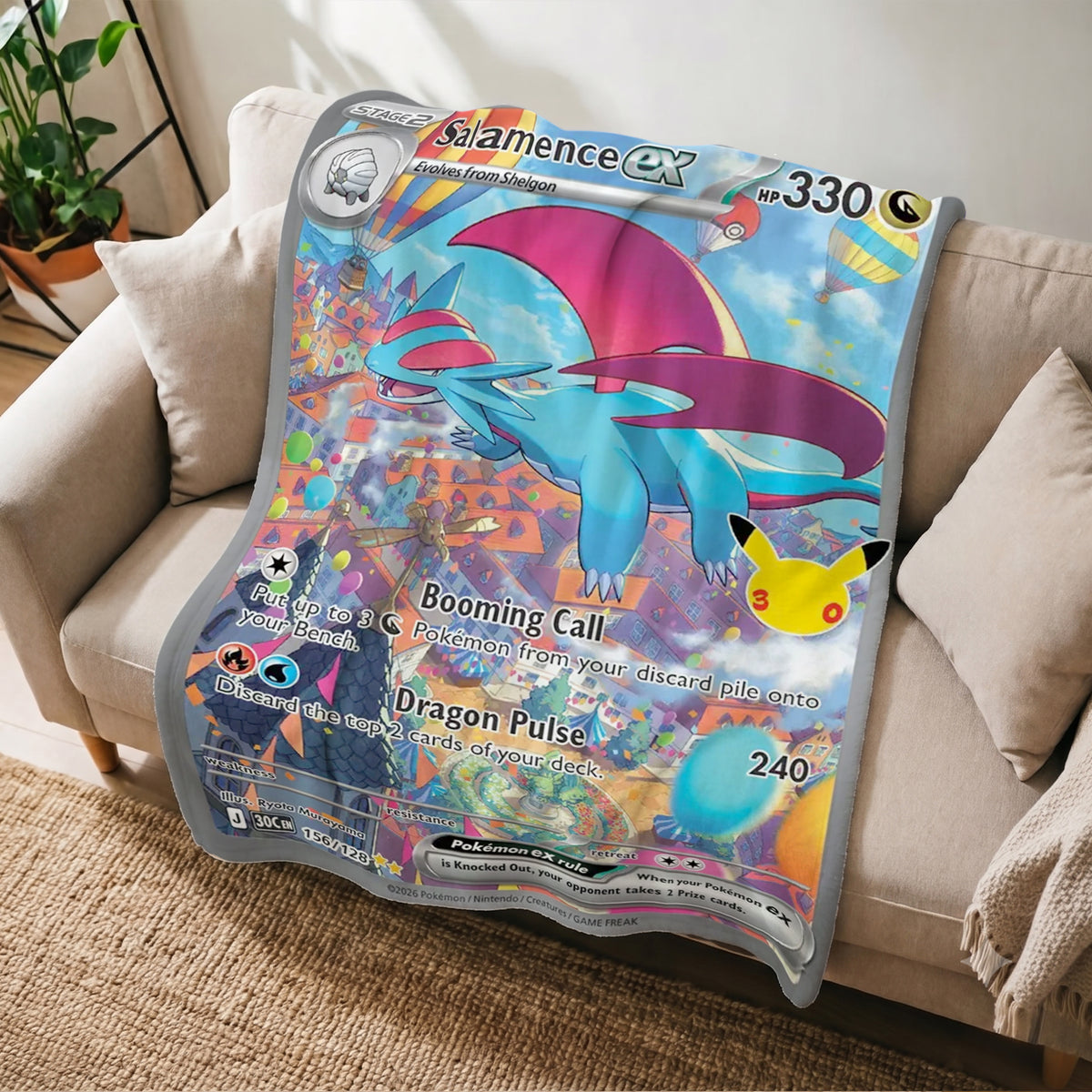PKM 156/128 Salamence Ex 30th Celebration Fleece Blanket