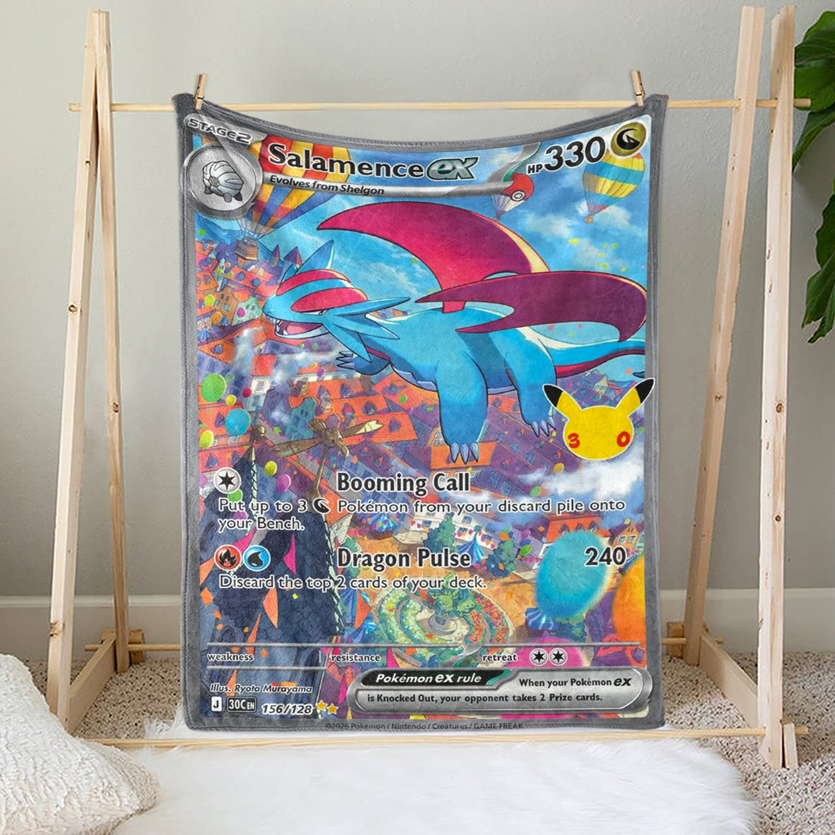 PKM 156/128 Salamence Ex 30th Celebration Fleece Blanket