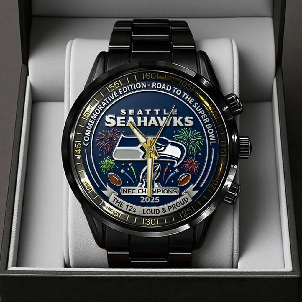 Seattle Seahawks Champions We Are 12 Loud and Proud Stainless Steel Watch