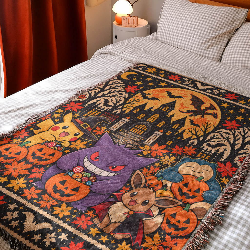 Halloween PKM Spooky Season Custom Woven Blanket