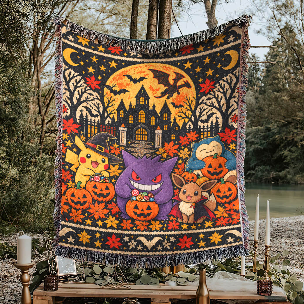 Halloween PKM Spooky Season Custom Woven Blanket