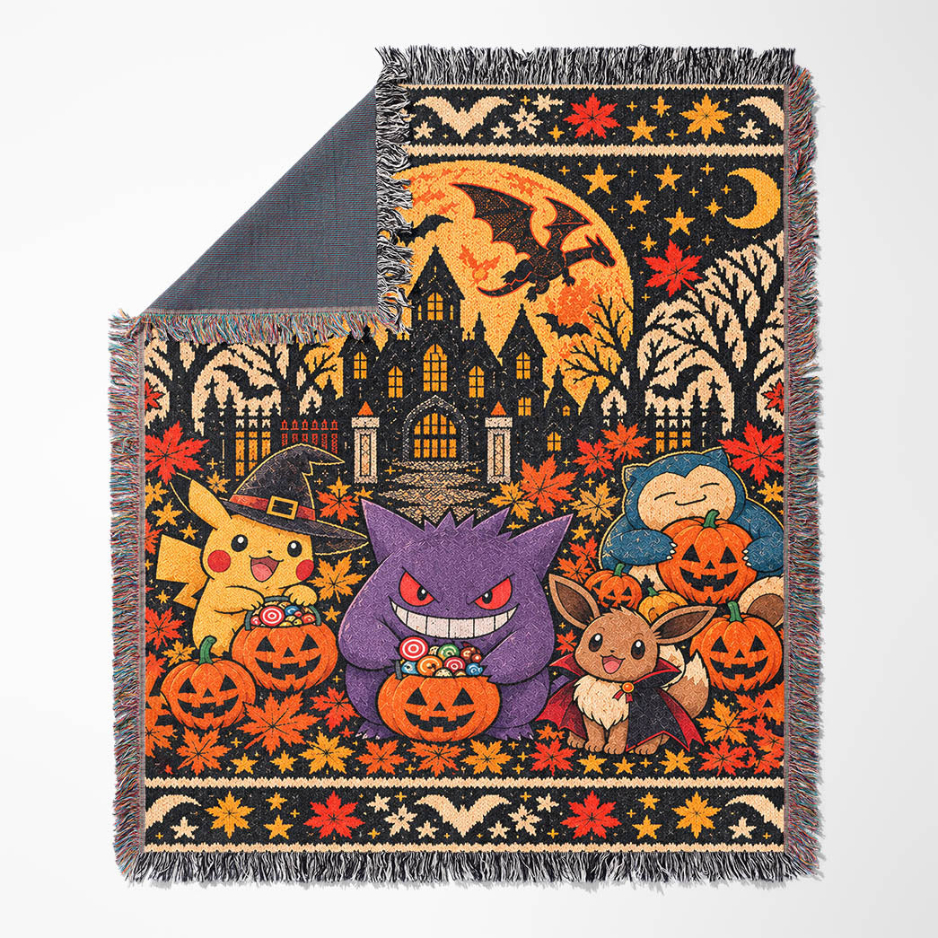 Halloween PKM Spooky Season Custom Woven Blanket