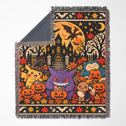 Halloween PKM Spooky Season Custom Woven Blanket