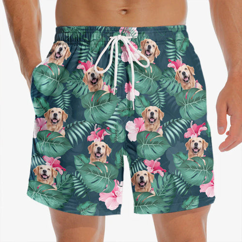 Custom Photo I'm On A Summer Roll - Dog & Cat Personalized Custom Tropical Hawaiian Aloha Men Beach Shorts