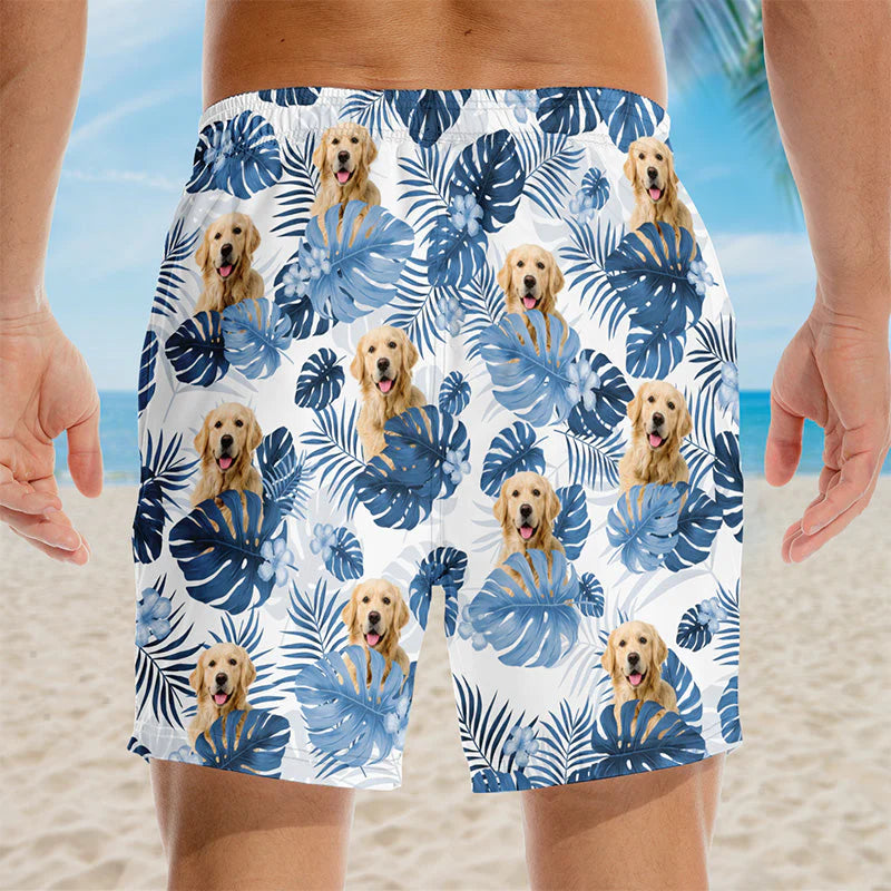 Custom Photo Beach More Worry Less - Dog & Cat Personalized Custom Tropical Hawaiian Aloha Men Beach Shorts