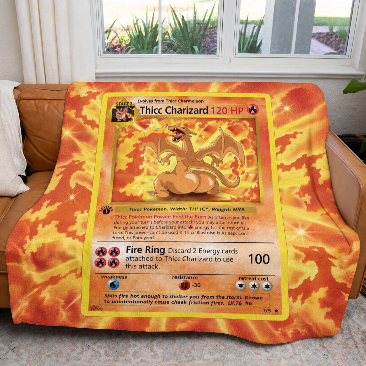 Thicc Charizard PKM Extended Artwork Pokemon Fleece Blanket