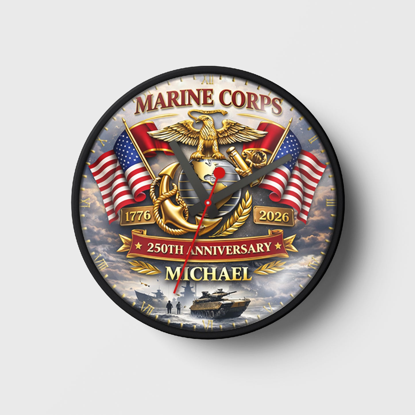 Personalized U.S Marine Corps The 250th Anniversary Wall Clock