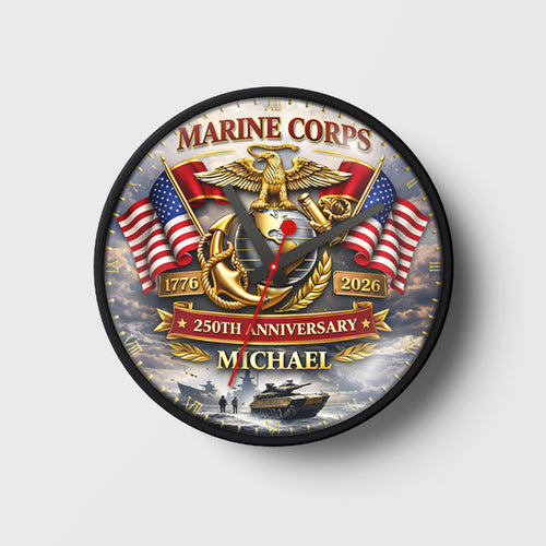 Personalized U.S Marine Corps The 250th Anniversary Wall Clock