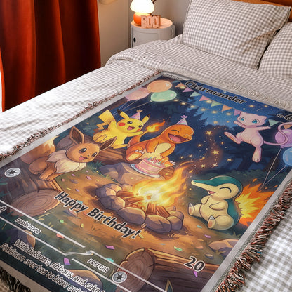 PKM Charmander Birthday Gift Custom Woven Blanket