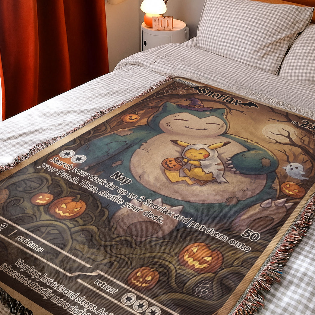 PKM Snorlax And Pikachu Halloween Custom Woven Blanket
