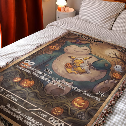 PKM Snorlax And Pikachu Halloween Custom Woven Blanket