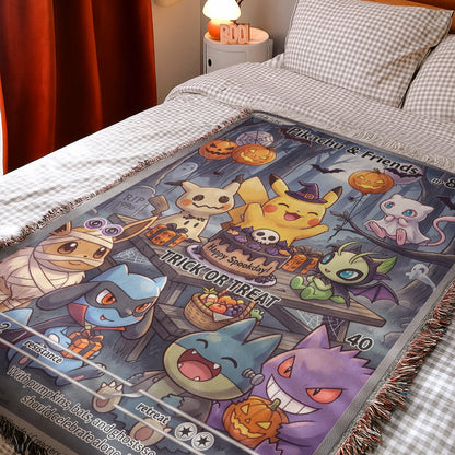 PKM Pikachu And Friends Trick Or Treat Custom Woven Blanket