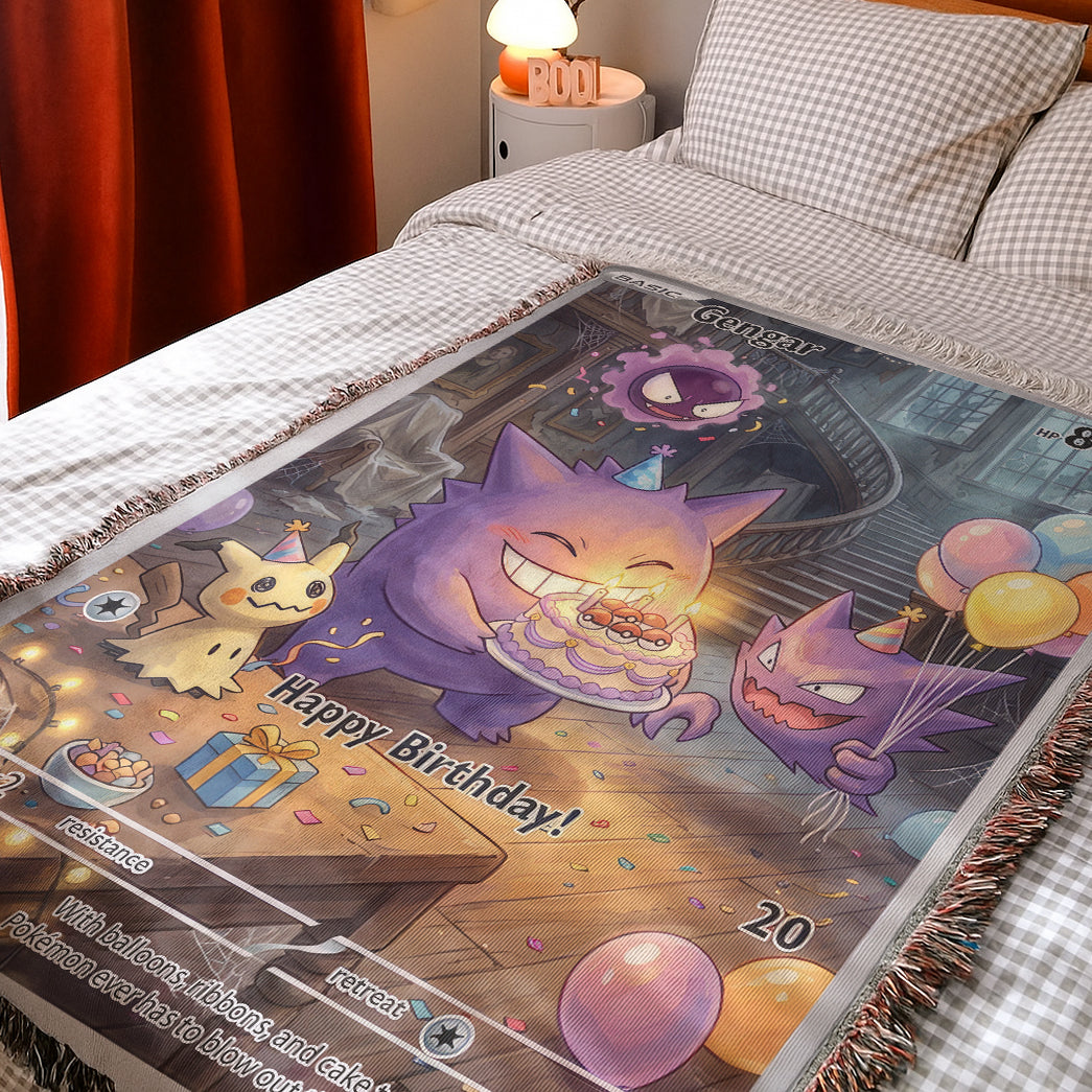 PKM Gengar Birthday Gift Custom Woven Blanket