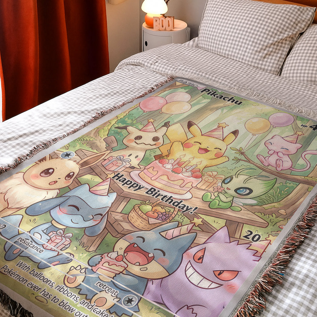 PKM Pikachu Birthday Gift Custom Woven Blanket