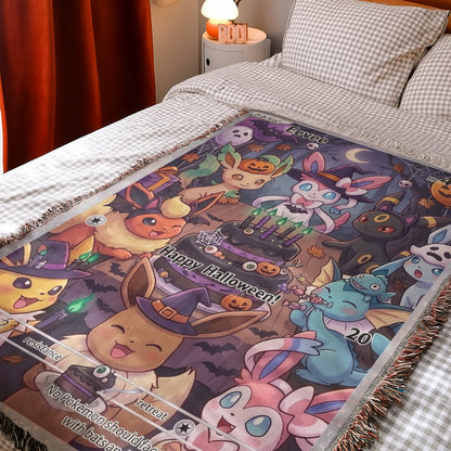 PKM Eevee Evolution Happy Halloween Custom Woven Blanket