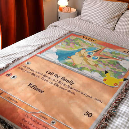 PKM Victini Card Custom Woven Blanket