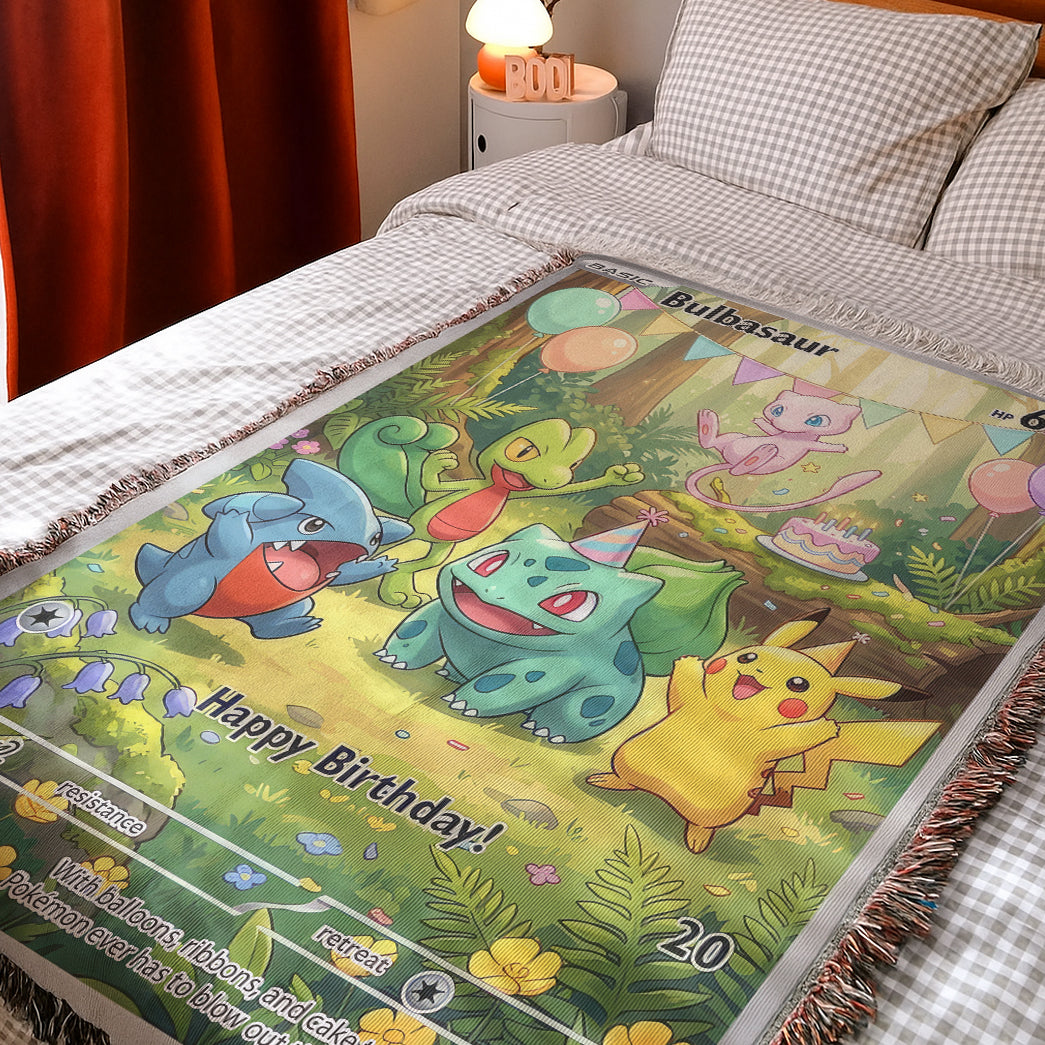 PKM Bulbasaur Birthday Gift Custom Woven Blanket