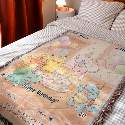 PKM Mew Birthday Gift Custom Woven Blanket