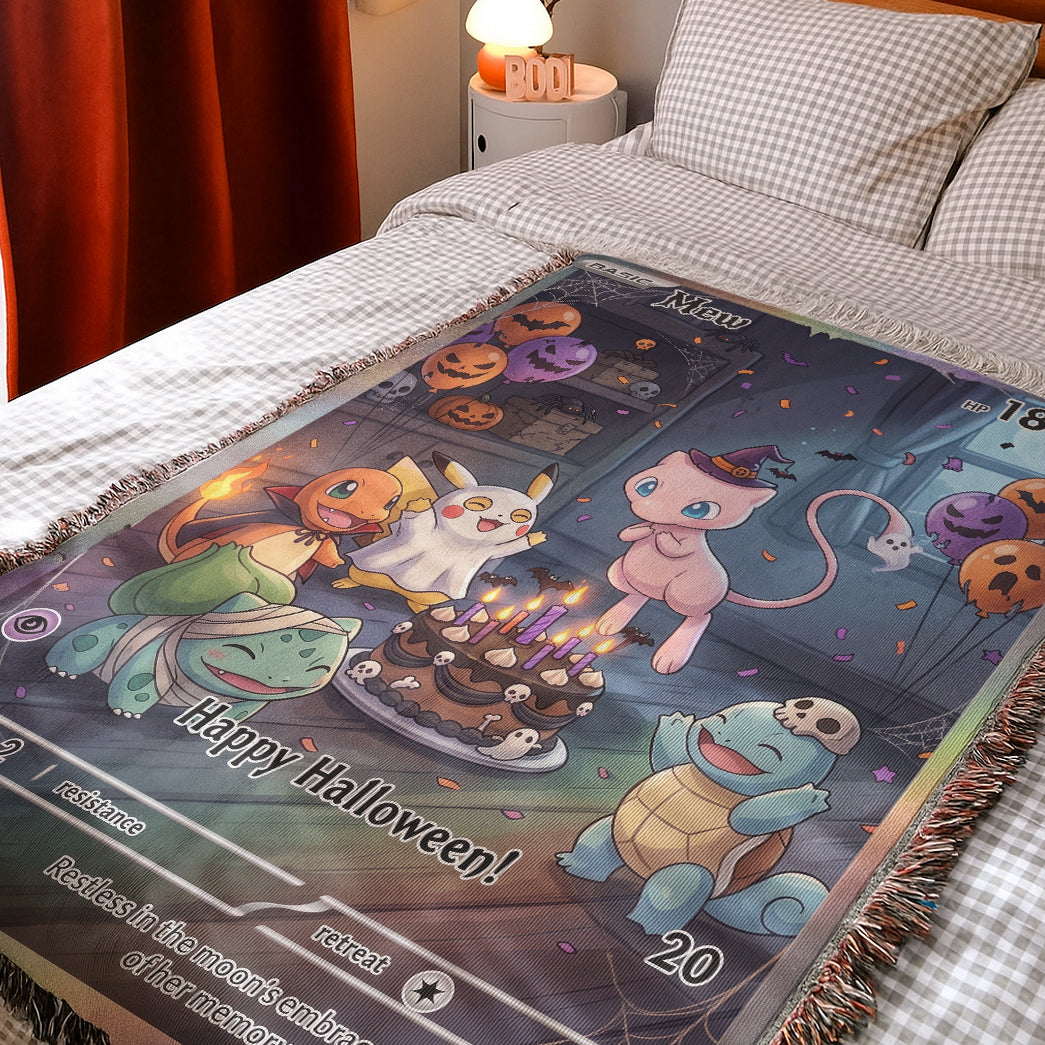 PKM Mew Happy Halloween Custom Woven Blanket