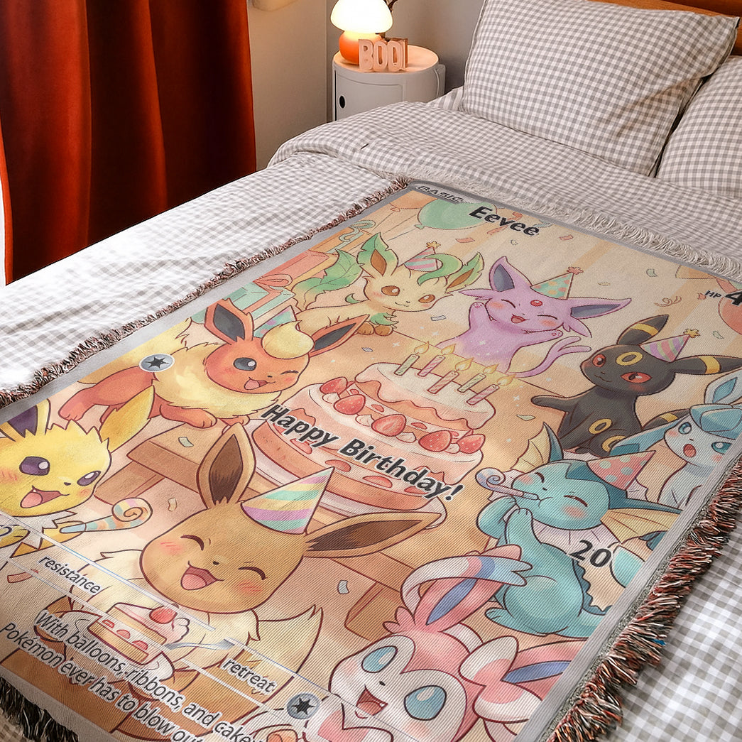 PKM Eevee Birthday Custom Woven Blanket