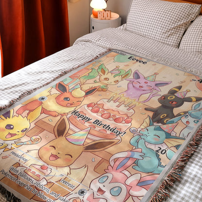 PKM Eevee Birthday Custom Woven Blanket