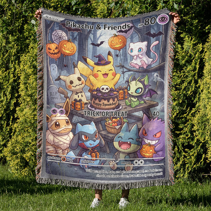 PKM Pikachu And Friends Trick Or Treat Custom Woven Blanket